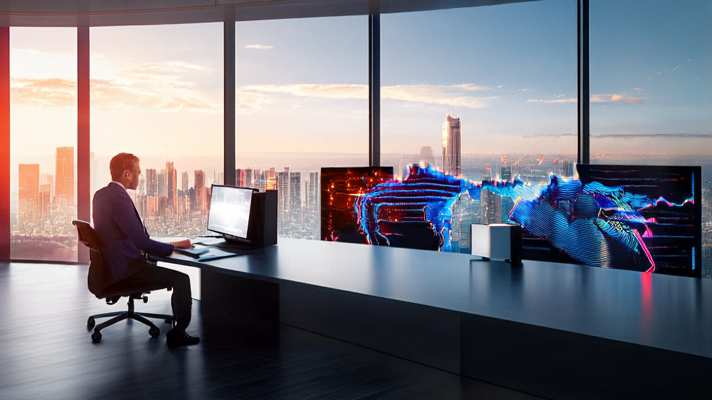 现代办公室内分析师使用AI客户预测模型分析数据