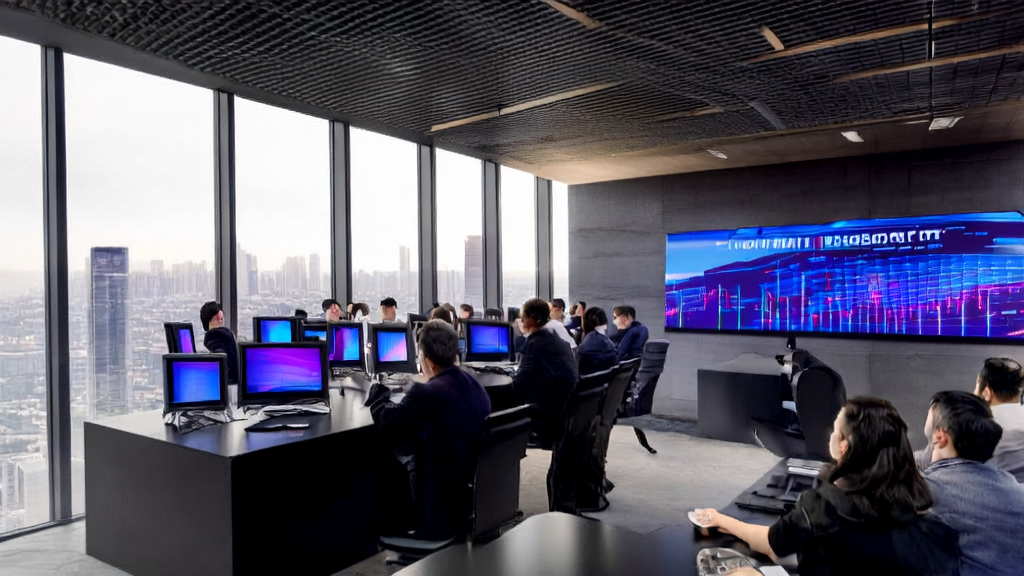 In a modern office, employees are using an AI client prediction model for efficient data analysis to achieve precise marketing and reduce ineffective spending.