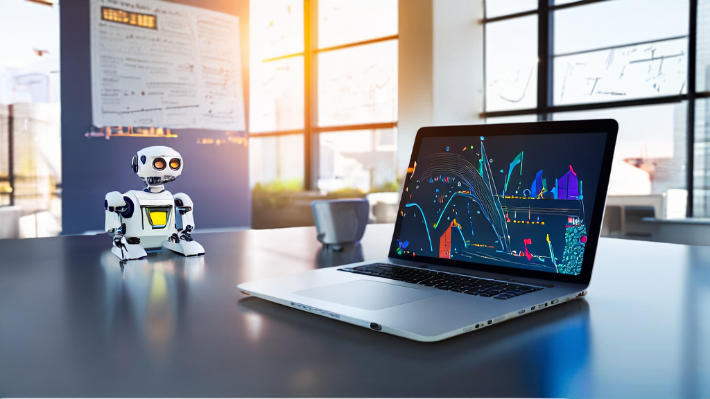 A modern office scene showcasing the application of AI client prediction models, emphasizing technological and intelligent marketing tools.