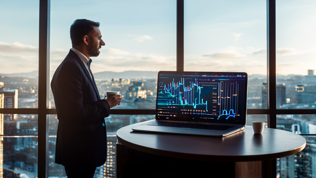 An executive of an export company analyzing AI client prediction model data in a modern office to meet the challenges under the new European AI Act.