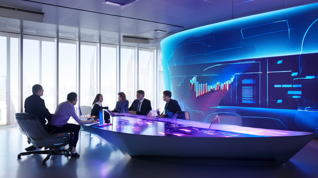 In a sunny modern office, employees are using AI prediction models for efficient client selection