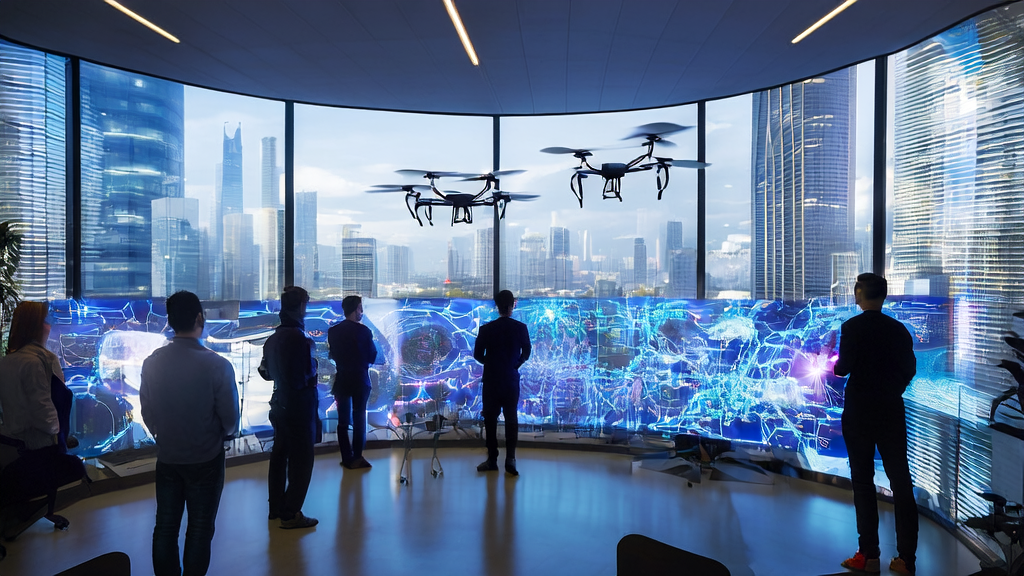 AI技术助力跨境电商突破获客瓶颈，展示现代化办公环境中团队利用AI优化关键词和提升搜索引擎流量的场景