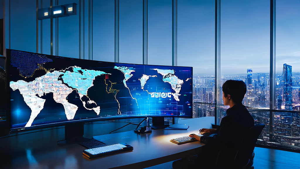 Young entrepreneur using Ling-flash-2.0 AI acquisition system for cross-border e-commerce market analysis