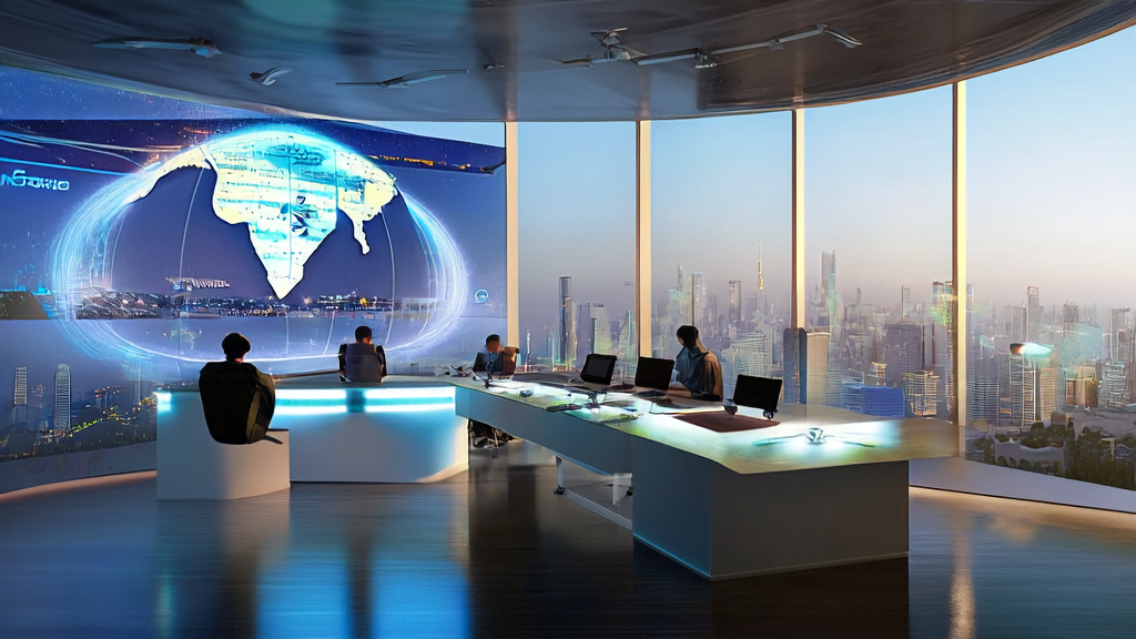 Modern office scene of cross-border e-commerce using AI technology for efficient customer acquisition in 2025