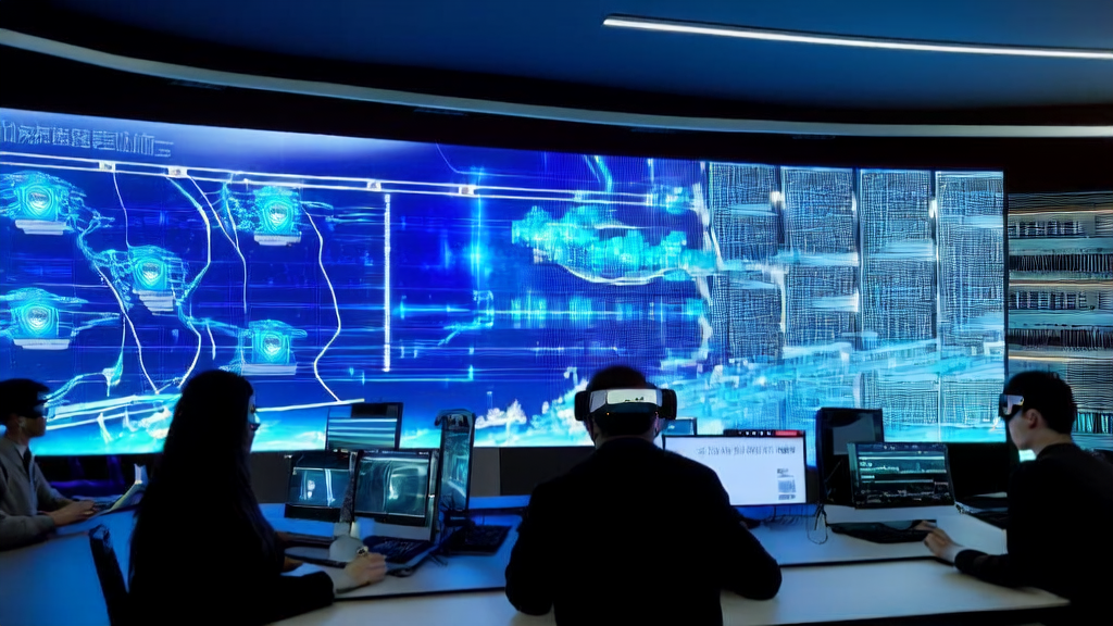 Modern office scene showcasing AI technology for optimizing customer data acquisition and processing