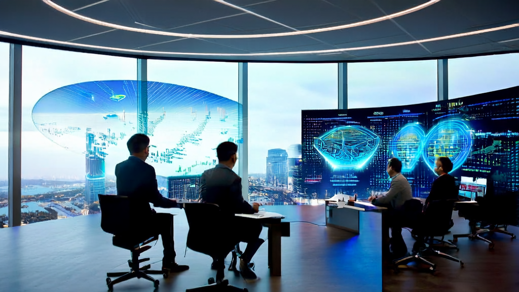 Modern office scene of a foreign trade company using AI technology for precise customer acquisition