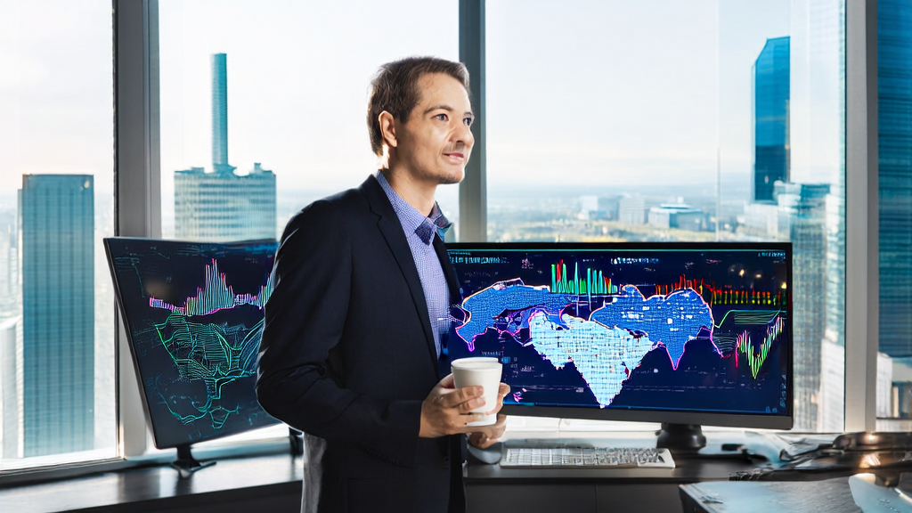 An executive of a foreign trade company contemplating AI-driven precise customer acquisition in a modern office