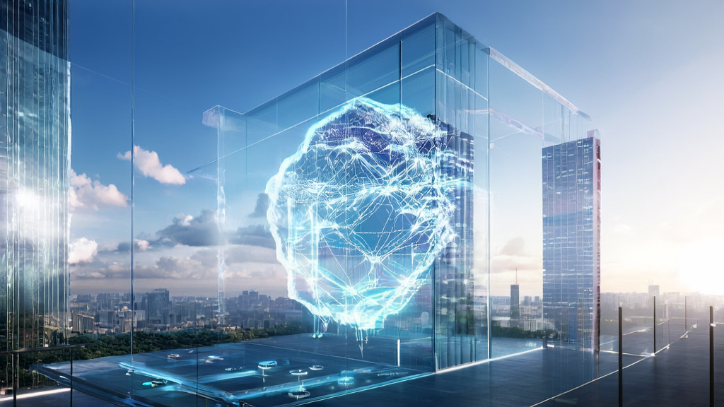 未来城市中的AI获客:智能屏幕展示个性化邮件内容,数据分析师研究用户行为图表