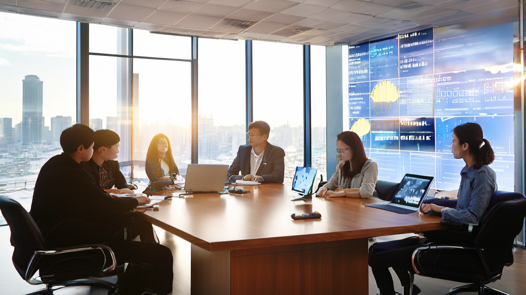E-commerce team discussing how to enhance sales performance using AI technology in a meeting room