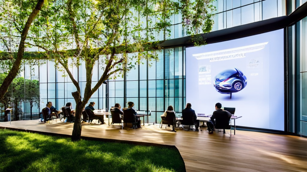 Export business using AI for precise customer acquisition, employees discussing Tesla's smart cabin and Volcengine collaboration