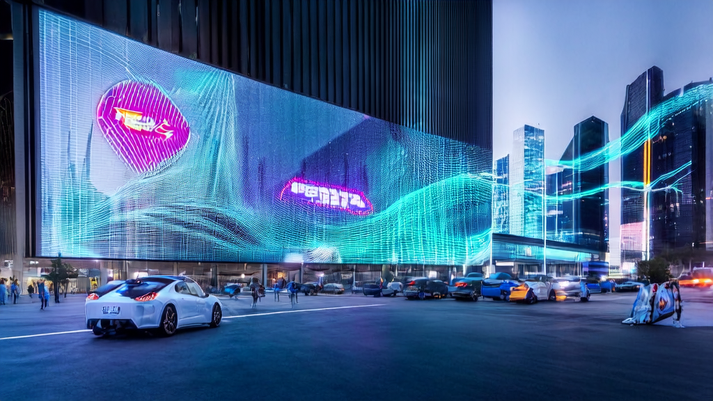 AI customer acquisition company showcasing latest technology and real-time data analysis in a future city