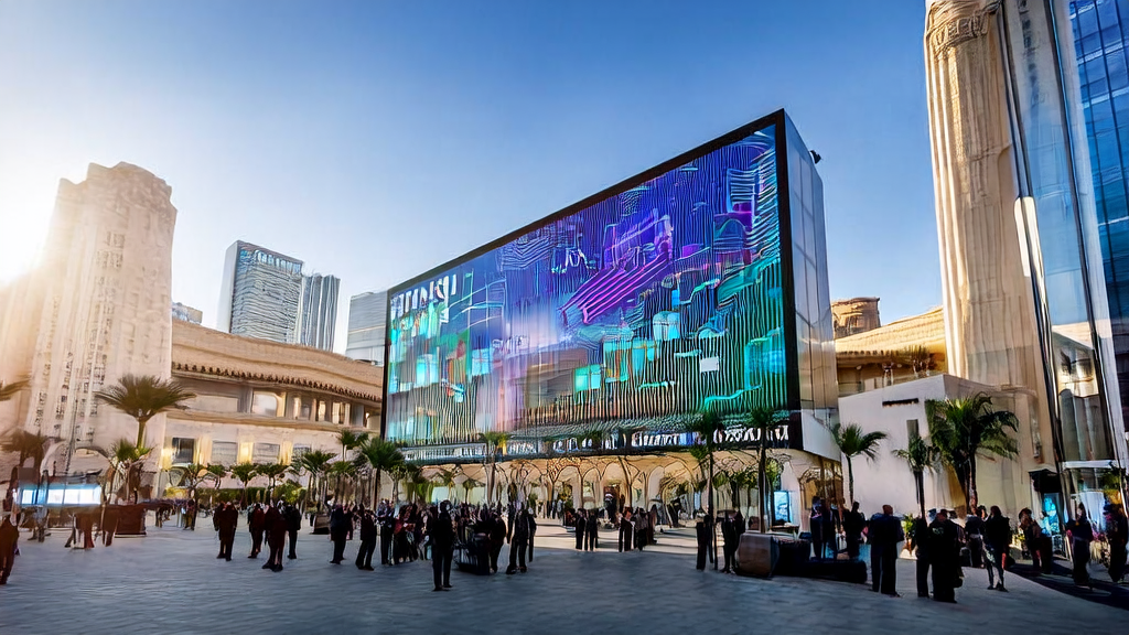 Business leaders in the Middle East are discussing how to achieve efficient customer acquisition using AI technology, with Geostar's "GEO" strategy and ChatGPT-recommended brand exposure data displayed on the screen.