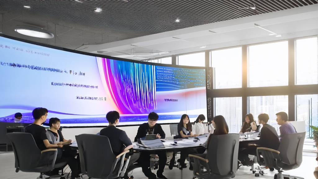 现代化办公室中，科技工作者们正利用AI技术进行客户数据采集和分析