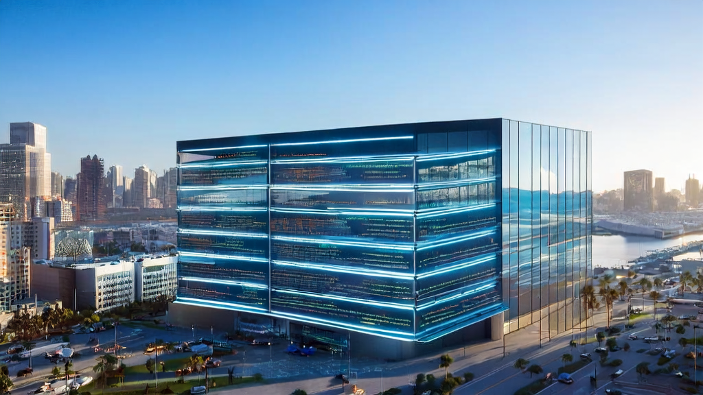 AI technology empowering B2B customer acquisition in foreign trade, showcasing young programmers working in a high-tech office building
