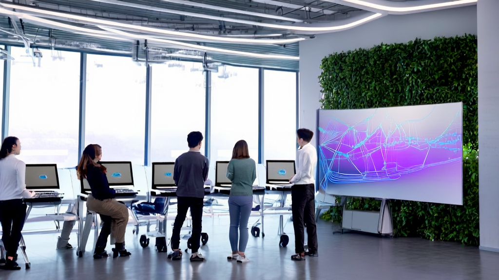 In a modern office, programmers are discussing the process of using AI predictive models to screen high-quality customers.
