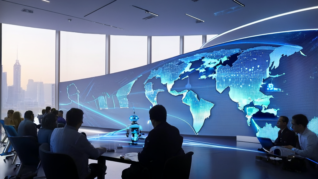 Employees in a modern office using AI technology for customer acquisition analysis