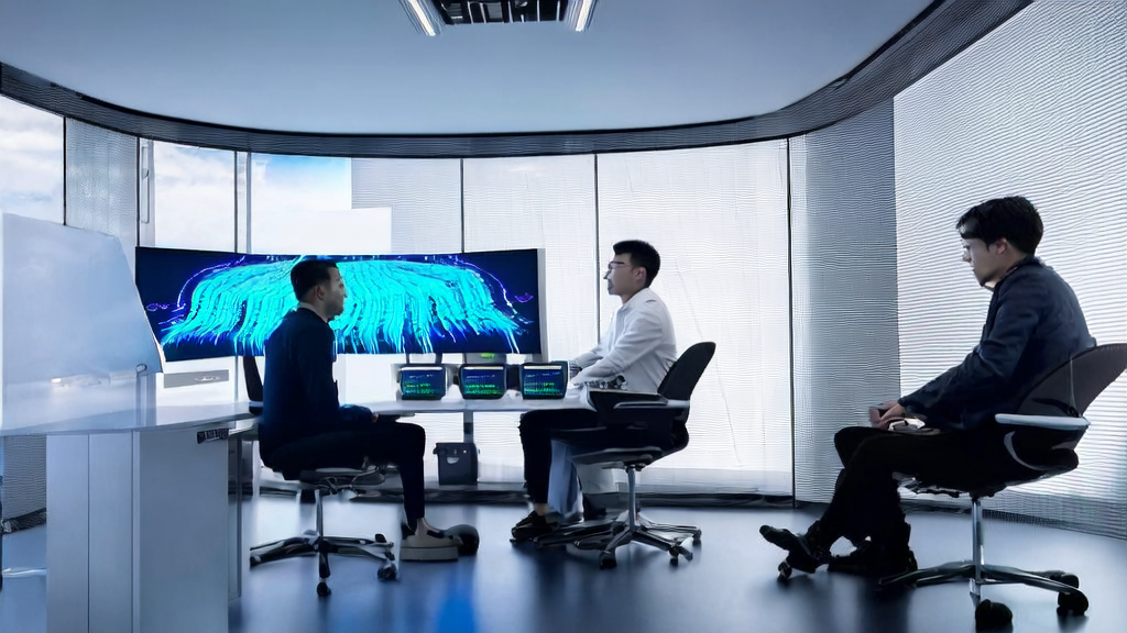 Modern office where entrepreneurs use AI technology to optimize ad placement and precise customer acquisition