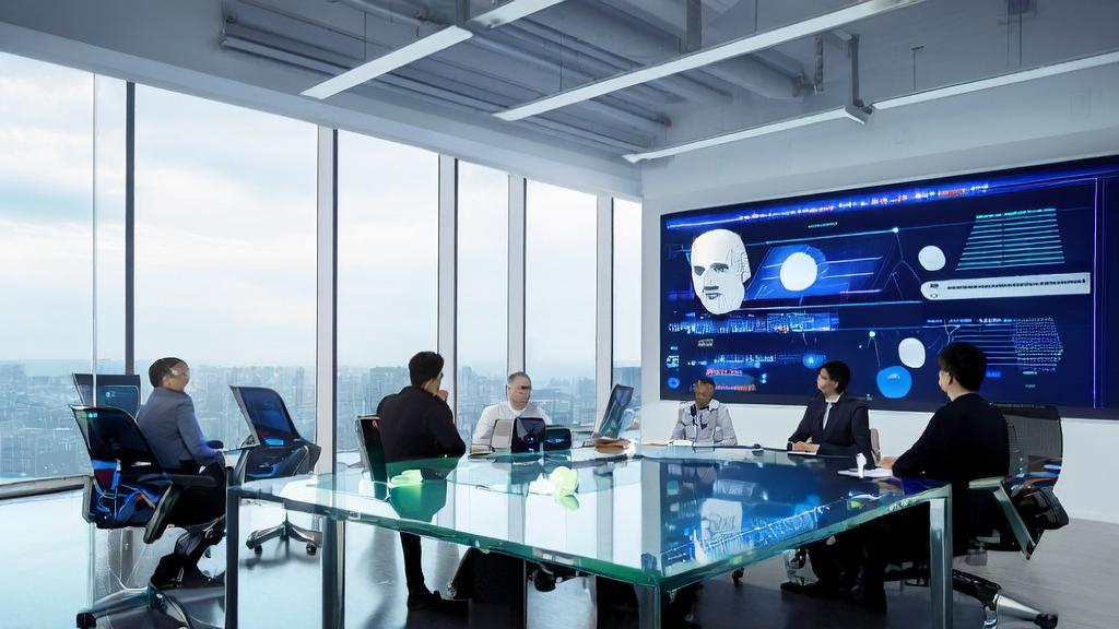 Modern office showcasing AI customer acquisition technologies, including data analysis and ad targeting strategies