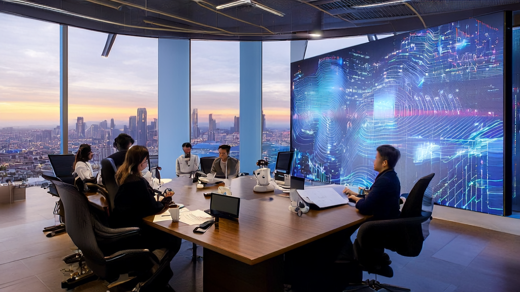 Young entrepreneurs in a modern office using AI technology for data analysis and personalized email marketing