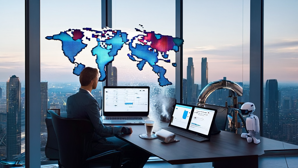 Young entrepreneur utilizing AI technology to find potential customers on LinkedIn, driving B2B business growth in international trade
