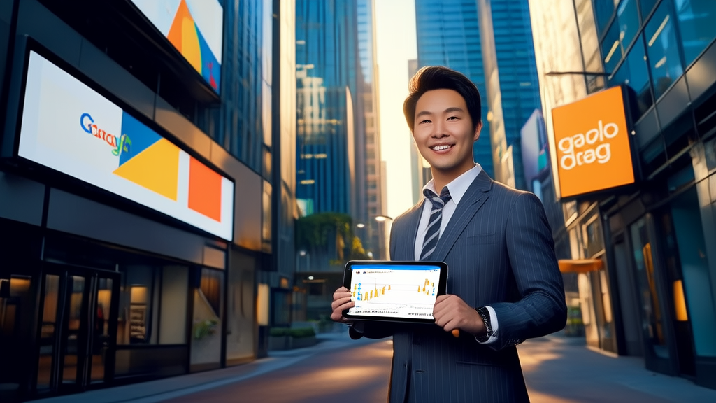 Smart billboards and an entrepreneur using Google Maps for customer acquisition on a modern city street