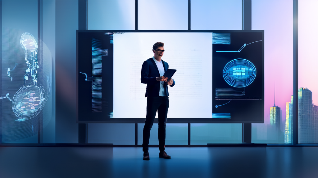 Young entrepreneur using AI prediction models to screen high-quality customers in a modern office