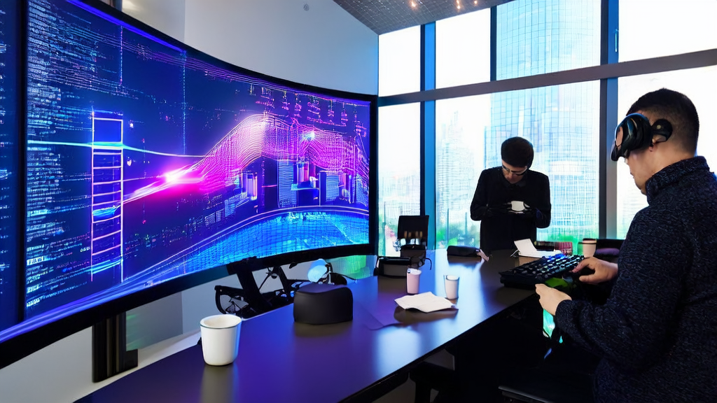 现代办公室内，程序员调试AI模型，准备迎接AI优化邮件营销的新时代