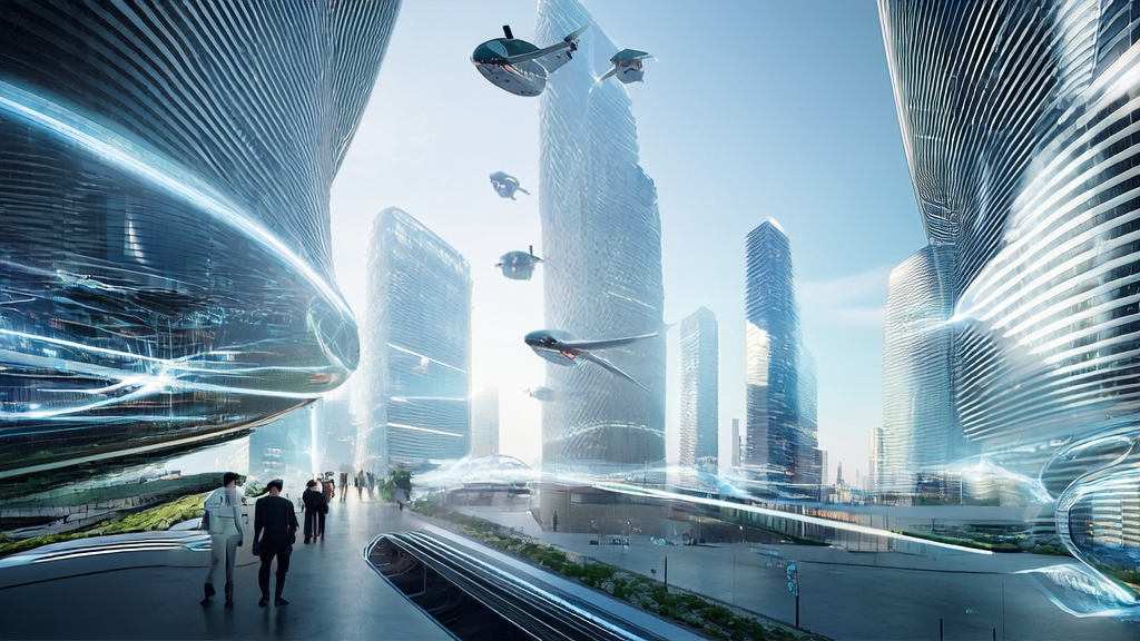 In a futuristic office, an entrepreneur is operating an AI customer prediction model with global client data displayed on the screen