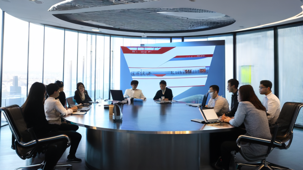 A group of entrepreneurs using Alibaba's open-source WebSailor for customer acquisition analysis in an office