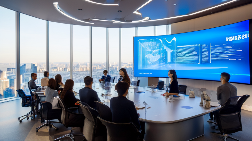 现代化办公室内的员工使用AI技术进行客户预测和精准营销