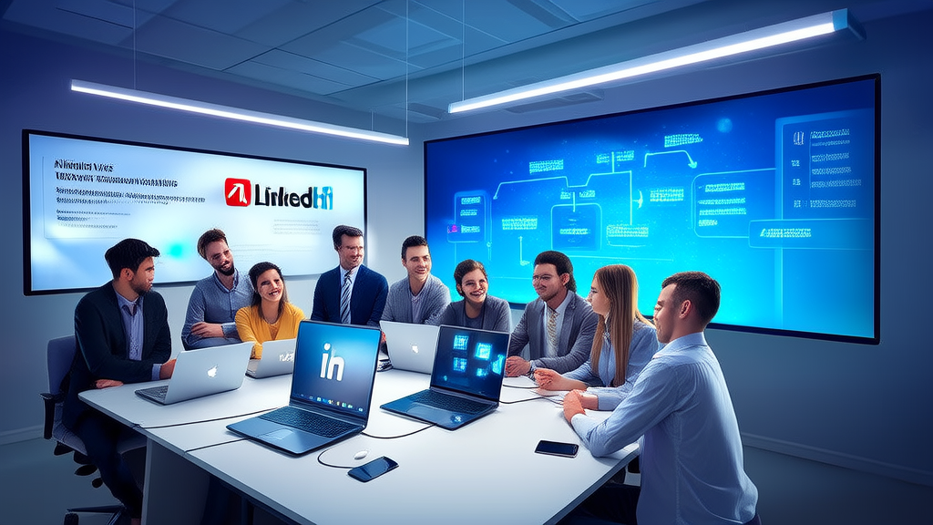 AI技术在LinkedIn上帮助创业者精准获客和筛选高潜力客户的现代化办公室场景