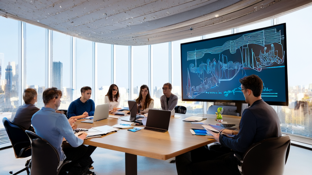 Young team in an advertising office using Qwen VLo model to optimize ad placement strategies