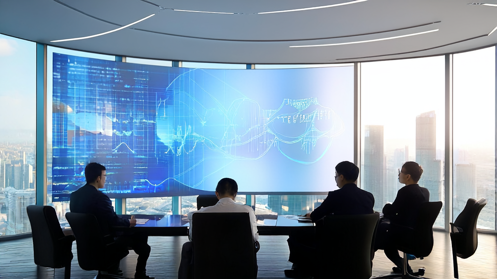 In a modern office, a team uses AI algorithms for customer data analysis to precisely target potential customers and enhance marketing effectiveness.