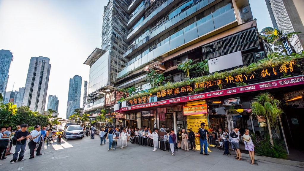 东南亚城市街头的AI获客公司，展示最新技术吸引创业者和顾客