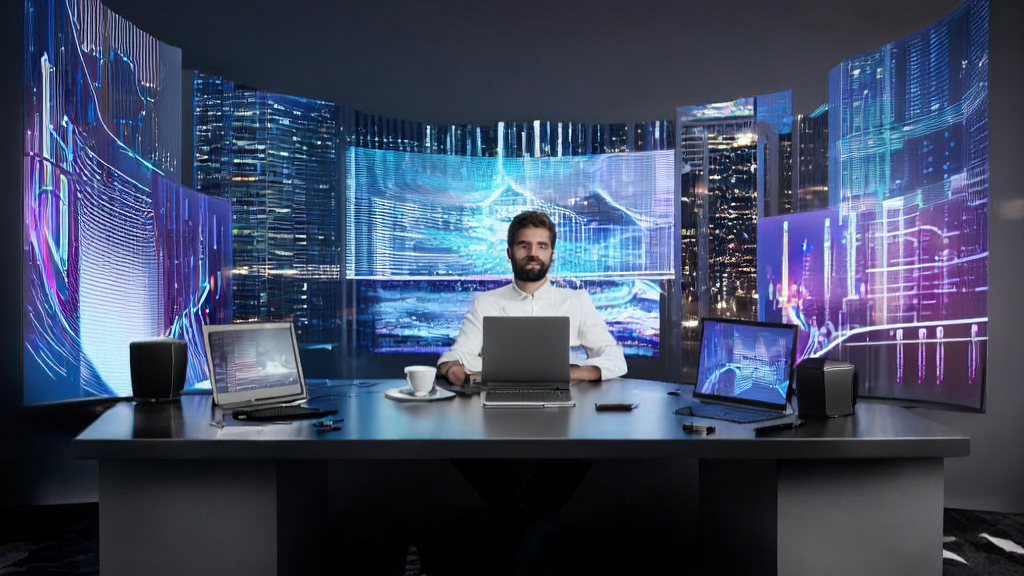 A data analyst in a modern office using AI technology for customer data cleansing and analysis to boost business growth