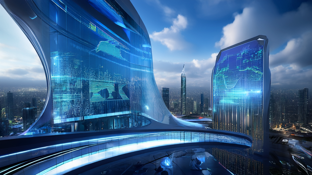 未来城市的广告投放控制中心，展示AI技术在获客中的应用