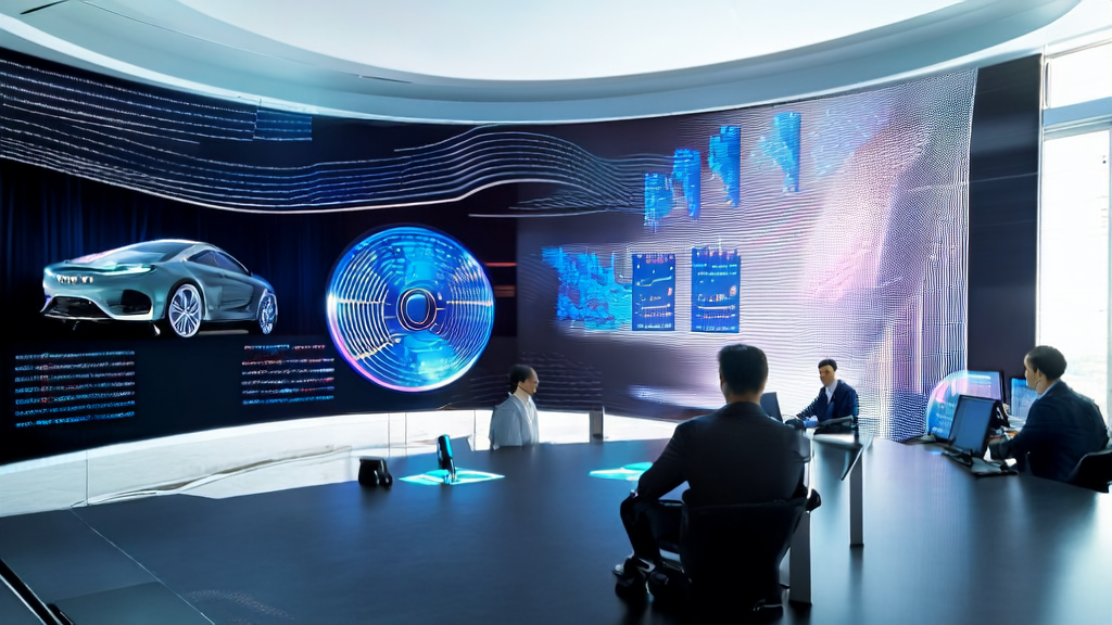 A scene showcasing the application of Li Auto's MindGPT 3.1 model in AI customer acquisition systems to improve marketing efficiency