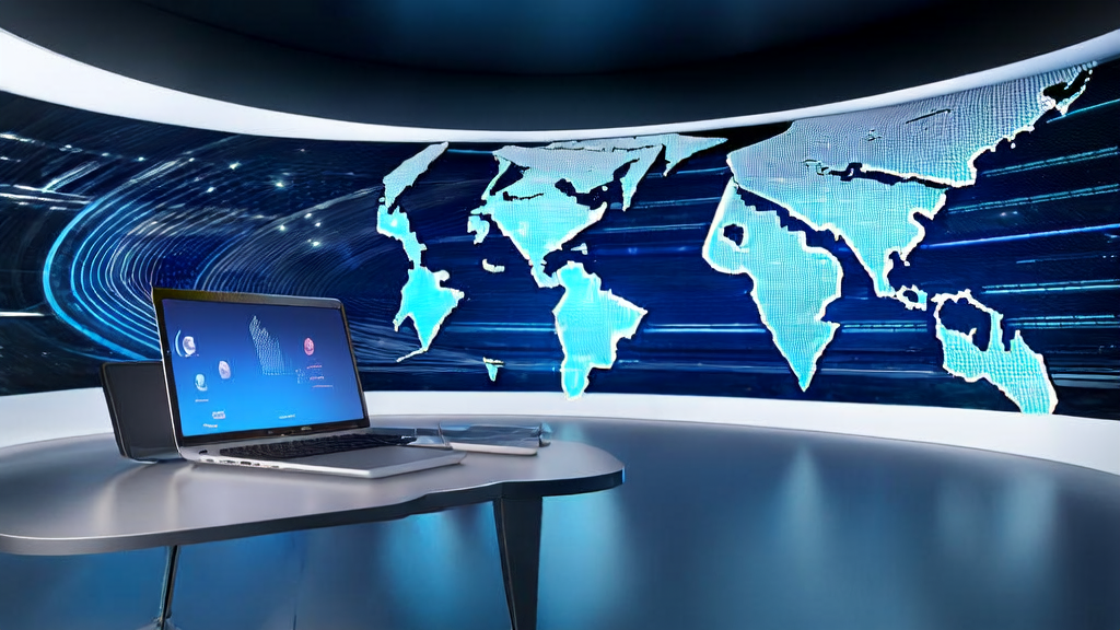Futuristic office showcasing AI customer acquisition system in cross-border e-commerce