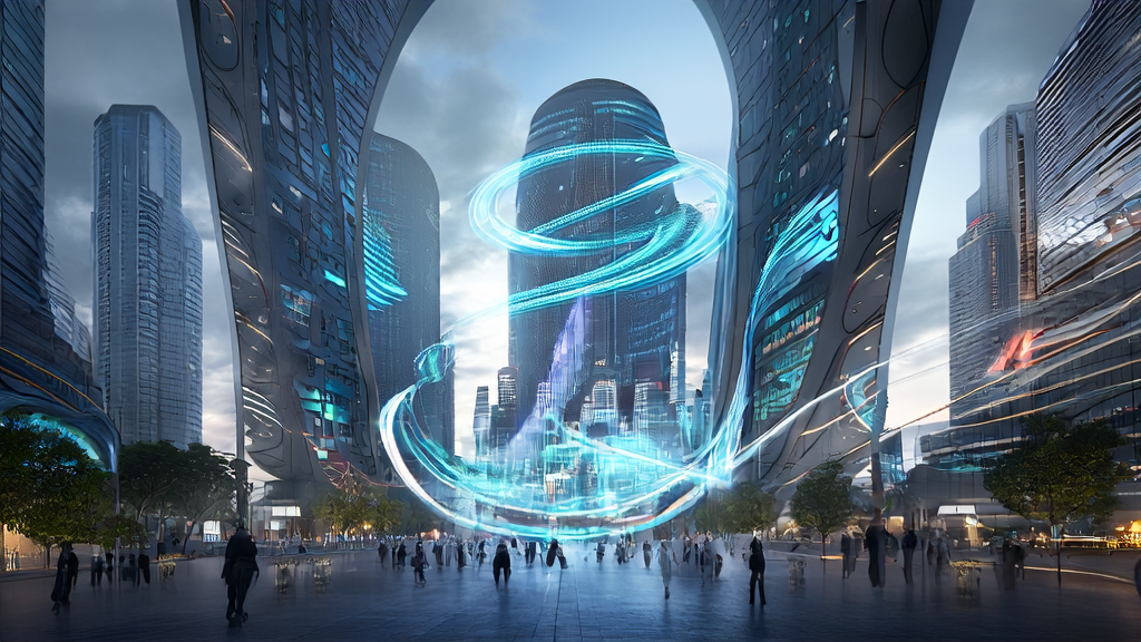 The application scenario of AI customer acquisition system in a futuristic city and the market leadership of Volcano Engine