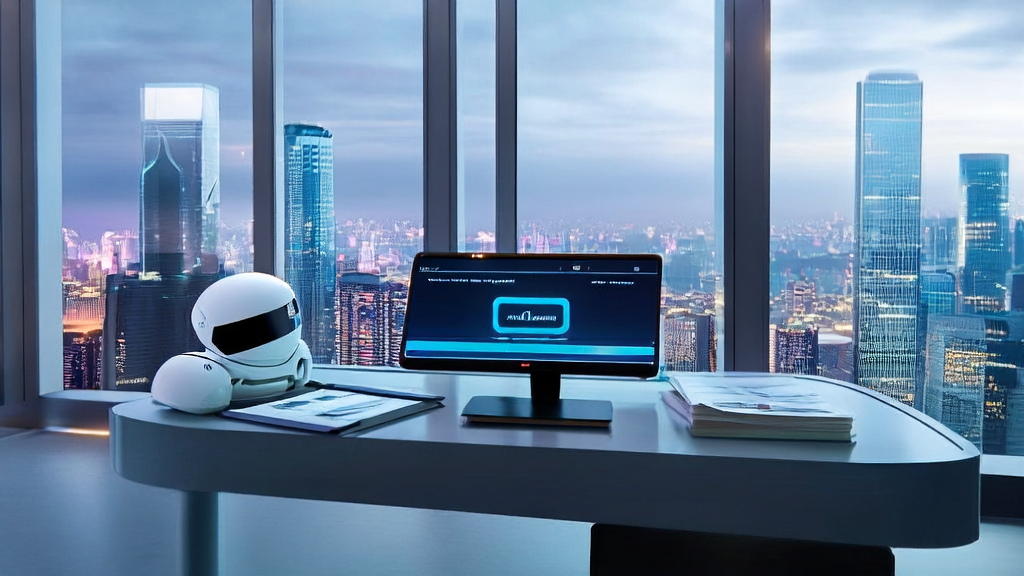 在现代化办公室中使用AI智能获客系统的场景，展示了昆仑万维天工超级智能体APP的应用。