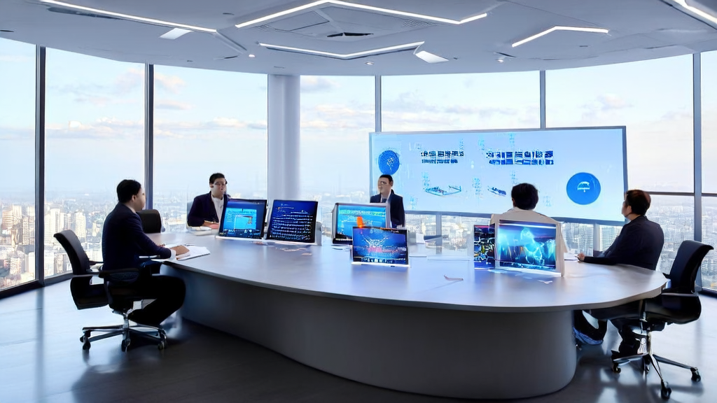 Modern office scene showcasing the use of AI technology to enhance customer acquisition efficiency