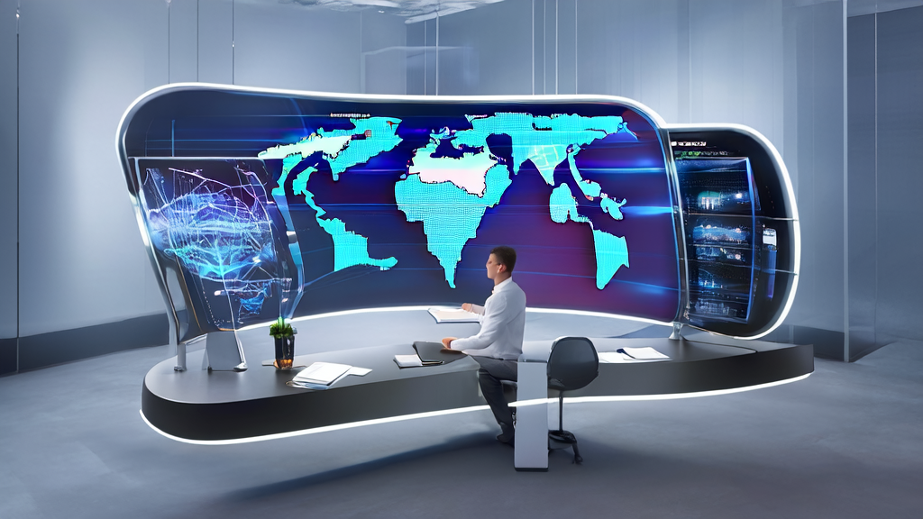 E-commerce manager in a futuristic office using AI for personalized email marketing