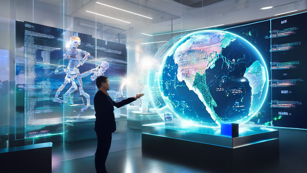 AI驱动的跨境电商办公室中，创业者利用智能技术实现超个性化邮件营销和全球客户触达。