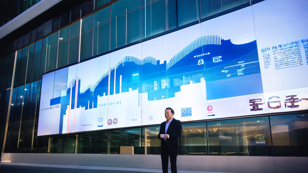 Sunlight shines on a modern office building showcasing the surge in traffic for a cross-border e-commerce independent site using AI technology, with Luo Yonghao holding ByteDance's "Dou Bao Phone" in approval.