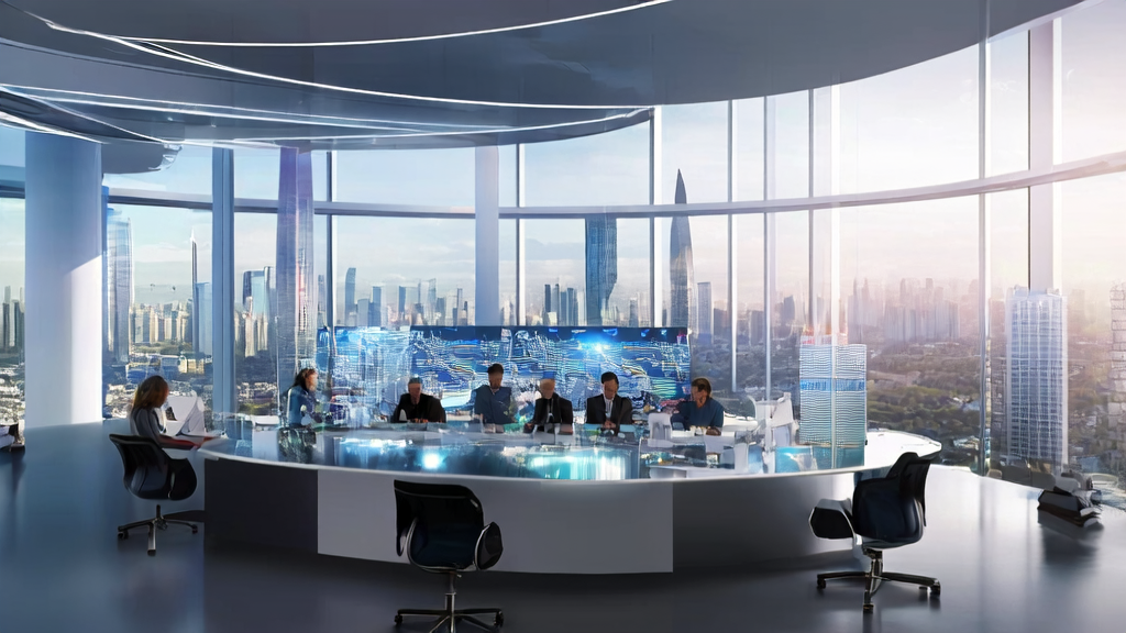 Modern office scene of Middle Eastern businesses utilizing AI technology for efficient customer acquisition in 2025