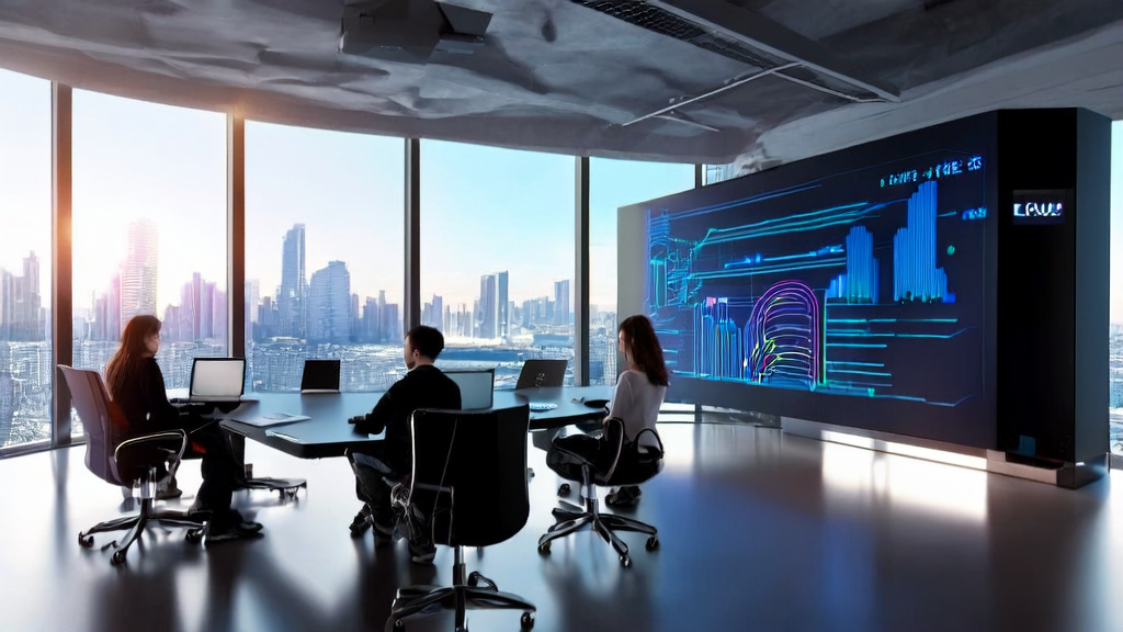 Professionals in a modern office using AI technology to optimize email marketing and improve reply rates