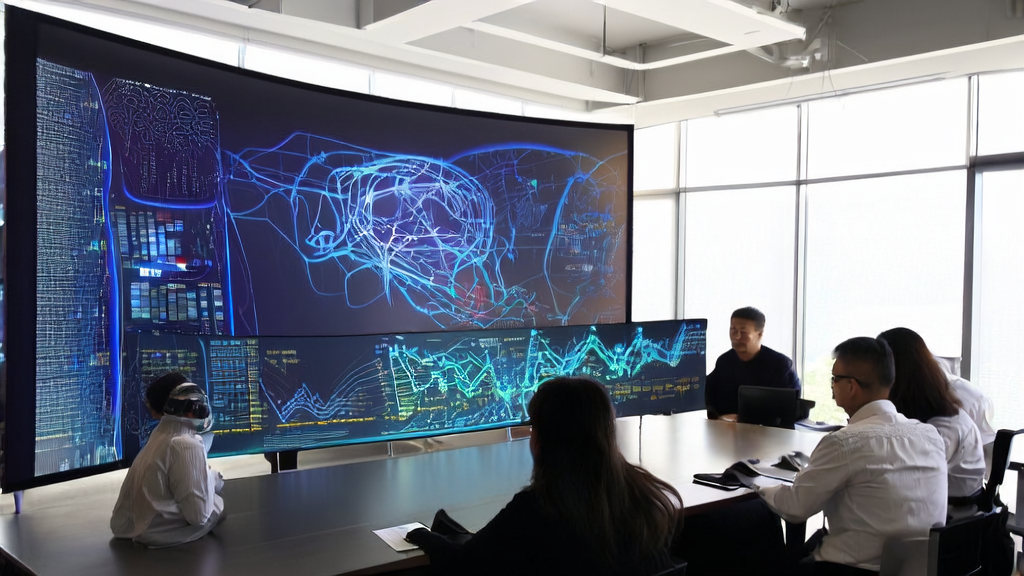 Data scientists using AI prediction models to screen high-quality customers, with the Zhejiang University Wukong brain computer in the background