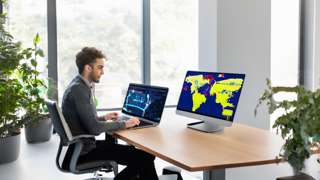 Young entrepreneur using AI technology and LinkedIn for efficient international customer acquisition