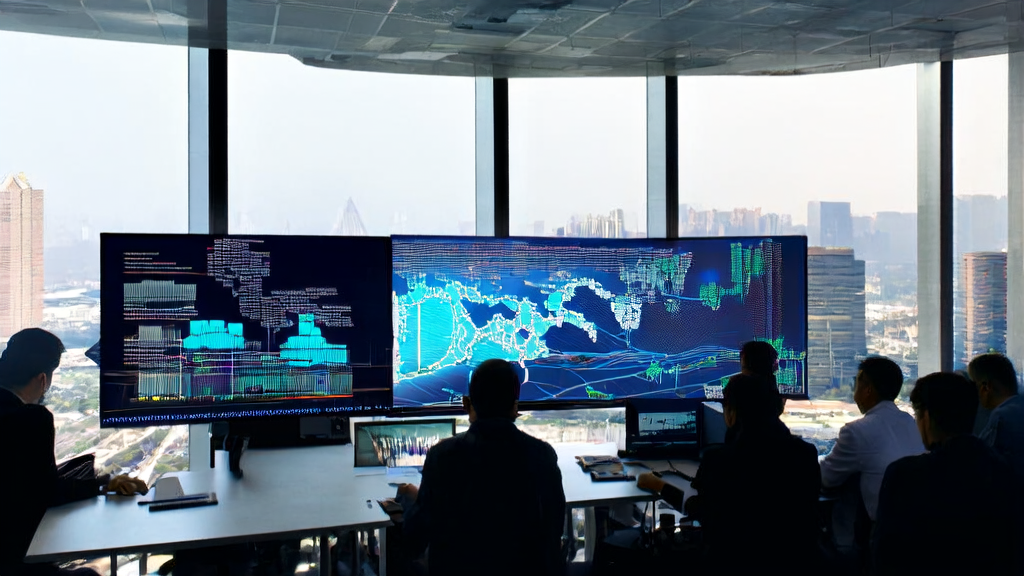 Engineers using Qoder CLI tool to process manufacturing customs data for precise customer acquisition in a modern office