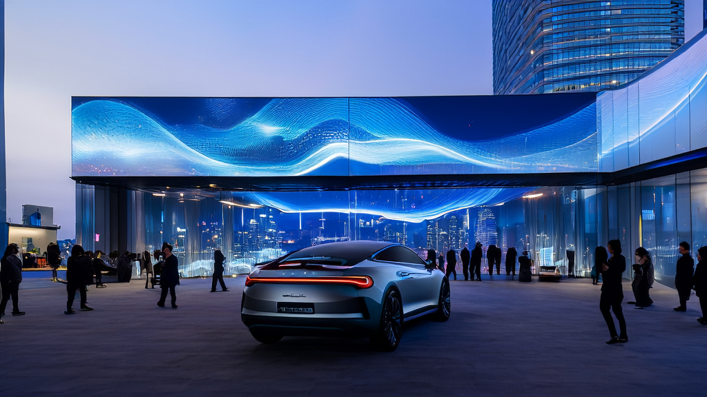 Scene at an intelligent driving experience center showcasing the XPeng G7 Ultra and its AI prediction model for quality customer screening